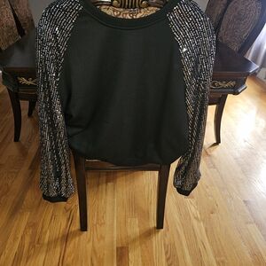 SHEIN Black Sweatshirt with Sequin Sleeves